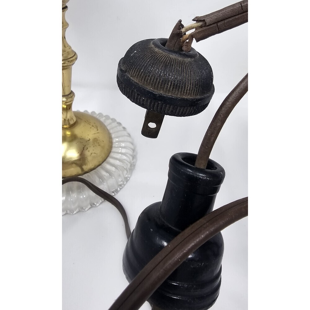 Vtg Antique Art Deco Molded Glass Metal Desk Side Table Lamp MCM 9” Pair Works - Picture 10 of 14